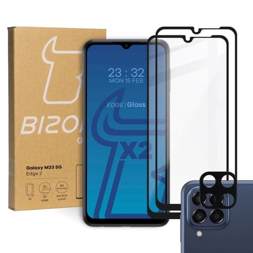 BIZON Edge 2 2x screen glass + camera glass Samsung Galaxy M33 5G