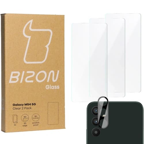 BIZON Clear 2 Pack 3x Bildschirmglas + Kameraglas Samsung Galaxy M54 5G