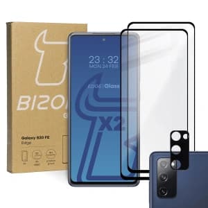 Bizon Glass Edge gehärtetes Glas - [2 PACK] + Linsenschutz Samsung Galaxy S20 FE schwarz