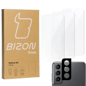 Bizon Glas Klar gehärtetes Glas - 3 St. + Linsenglas Samsung Galaxy S21 5G