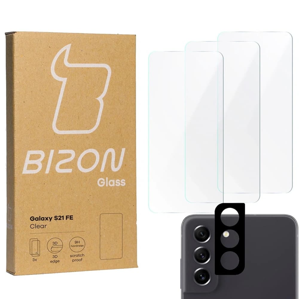 Bizon Glass Clear tempered glass - 3 pcs. + lens glass Samsung Galaxy S21 FE - 1