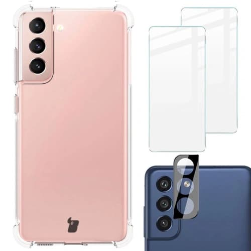 Bizon Case Clear Pack case + 2x screen glass + lens glass Samsung Galaxy S21 FE clear