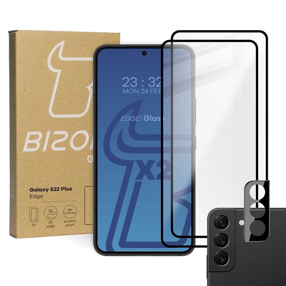 Bizon Glass Edge 2x gehärtetes Glas + Linsenschutz Samsung Galaxy S22 Plus - 1