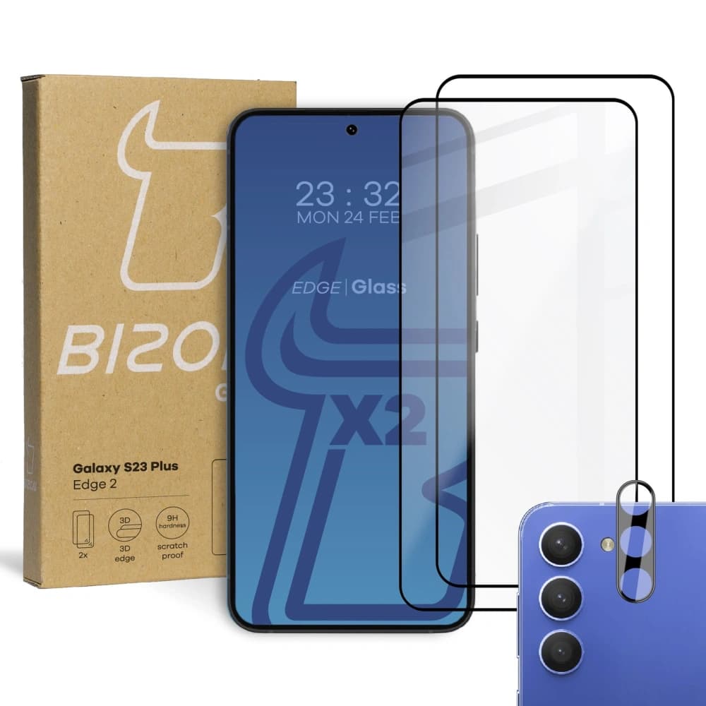 BIZON Edge 2 2x Bildschirmglas + Kameraglas Samsung Galaxy S23 Plus - 1