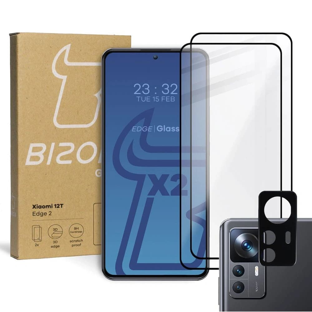 BIZON Edge 2 2x screen glass + camera glass Xiaomi 12T - 1