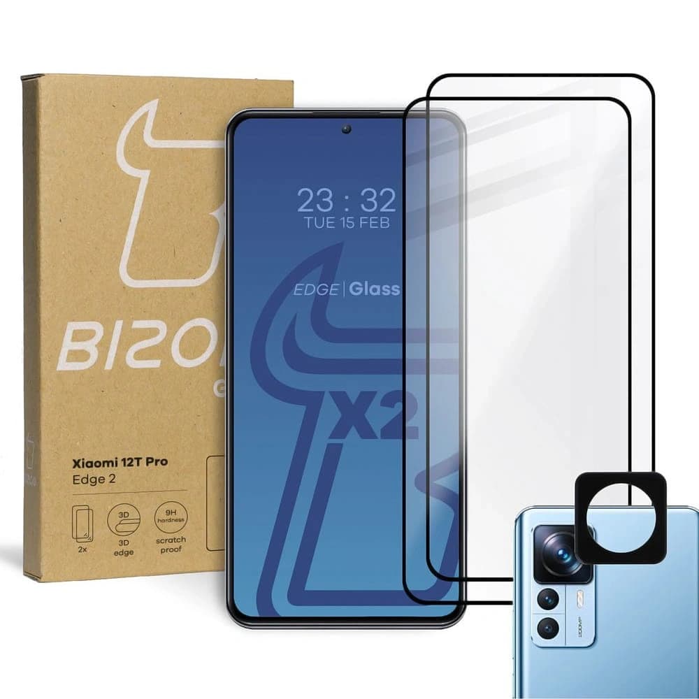 BIZON Edge 2 2x screen glass + camera glass Xiaomi 12T Pro - 1