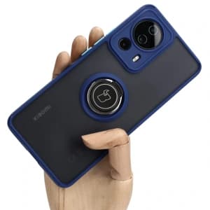 Bizon Case Hybrid Ring Xiaomi 13 Lite rauchig mit einem navyblauen Rahmen