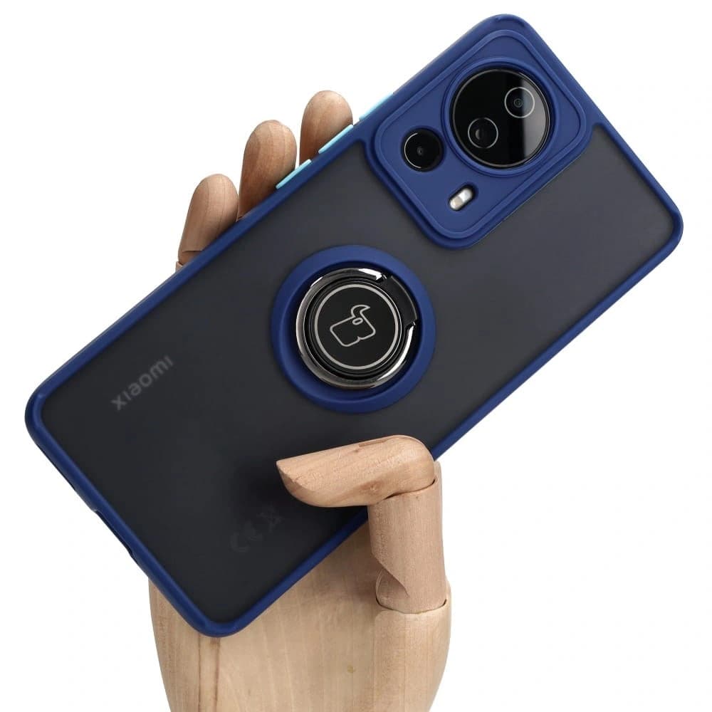 Bizon Case Hybrid Ring Xiaomi 13 Lite smoky with a navy blue frame - 1