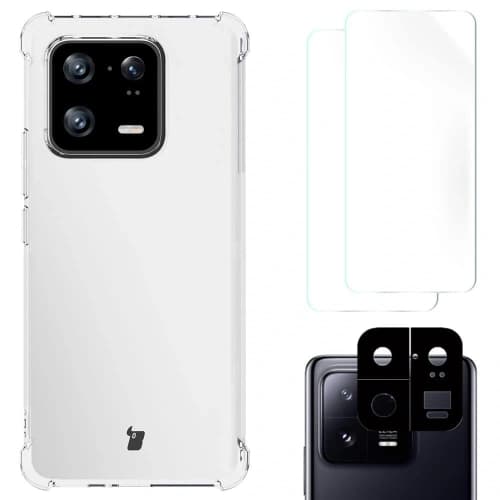 Bizon Case Clear Pack case + 2x screen film + lens protector Xiaomi 13 Pro clear