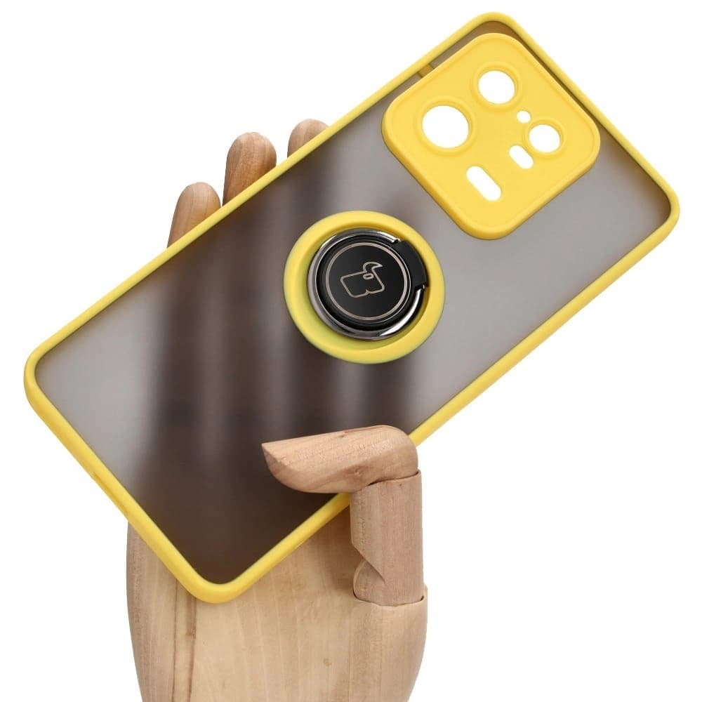 Bizon Case Hybrid Ring Xiaomi 13 Pro smoky with a yellow frame - 1
