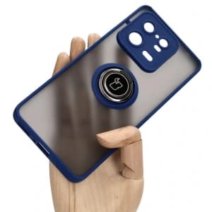 Bizon Case Hybrid Ring Xiaomi 13 Pro rauchig mit einem marineblauen Rahmen