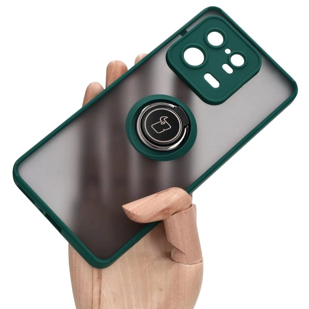 Bizon Case Hybrid Ring Xiaomi 13 Pro smoky with a dark green frame - 1