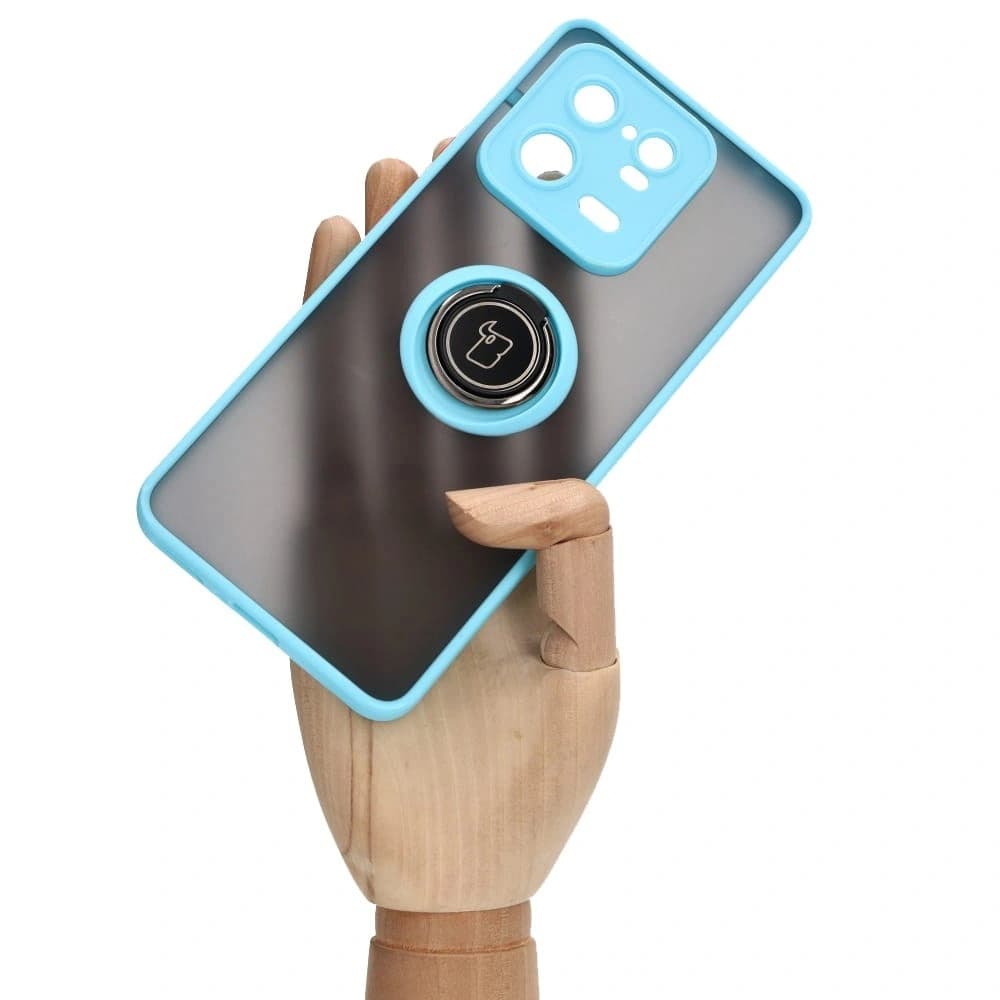 Bizon Case Hybrid Ring Xiaomi 13 Pro rauchig mit einem hellblauen Rahmen - 6