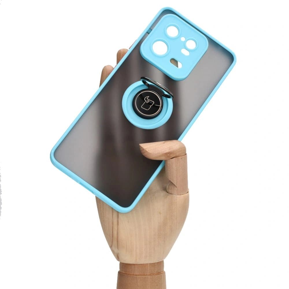 Bizon Case Hybrid Ring Xiaomi 13 Pro rauchig mit einem hellblauen Rahmen - 7