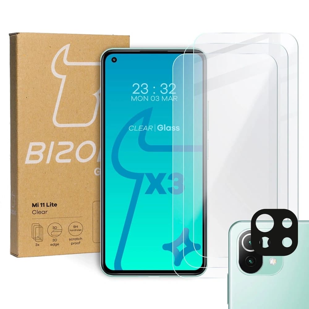 Bizon Glass Clear tempered glass - 3 pcs. + lens glass Xiaomi Mi 11 Lite / 5G / 5G NE - 1