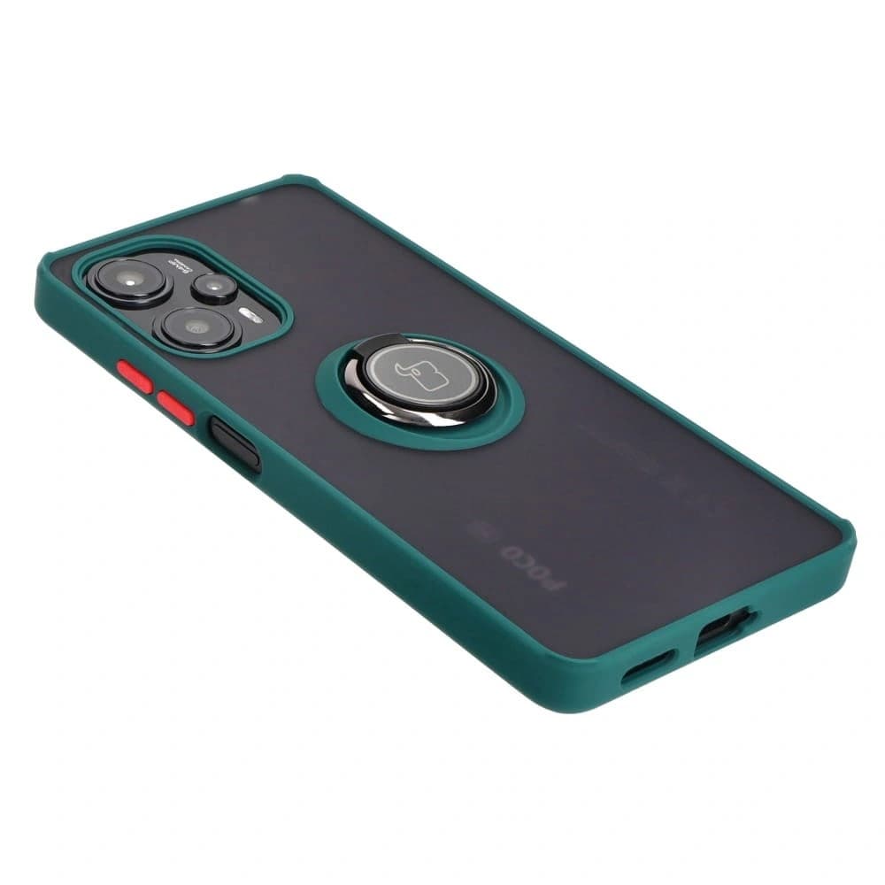 Etui z uchwytem na palec Bizon Case Hybrid Ring do Xiaomi Poco F5 przydymione z ciemnozieloną ramką - 4