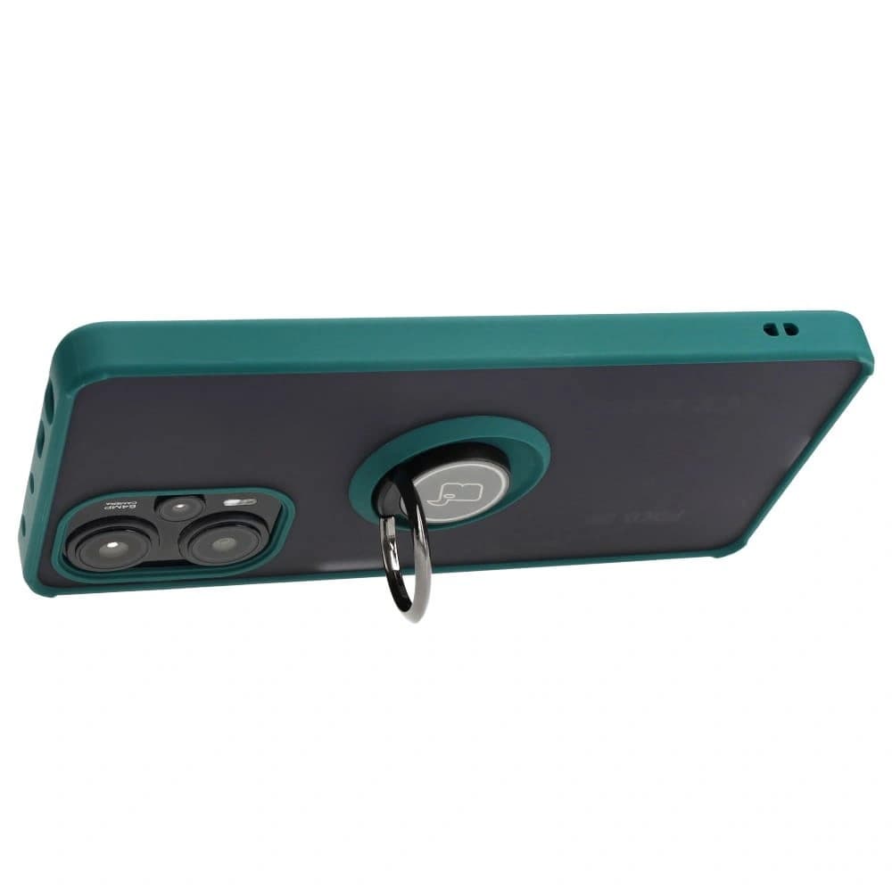 Etui z uchwytem na palec Bizon Case Hybrid Ring do Xiaomi Poco F5 przydymione z ciemnozieloną ramką - 5