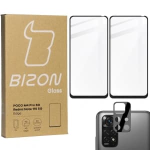 Bizon Glass Edge gehärtetes Glas - [2 PACK] + Linsenschutz Poco M4 Pro 5G / Redmi Note 11S 5G schwarz