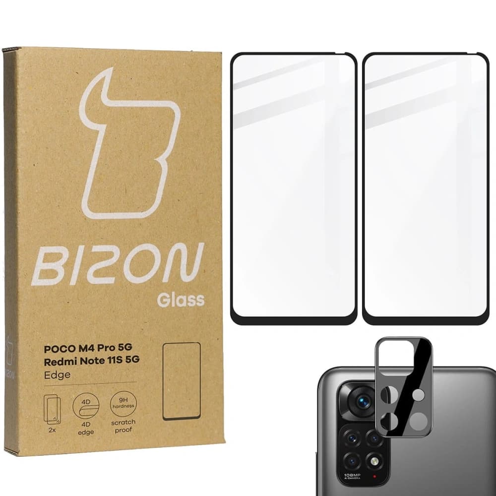 Bizon Glass Edge tempered glass - [2 PACK] + lens protection Poco M4 Pro 5G / Redmi Note 11S 5G black - 1