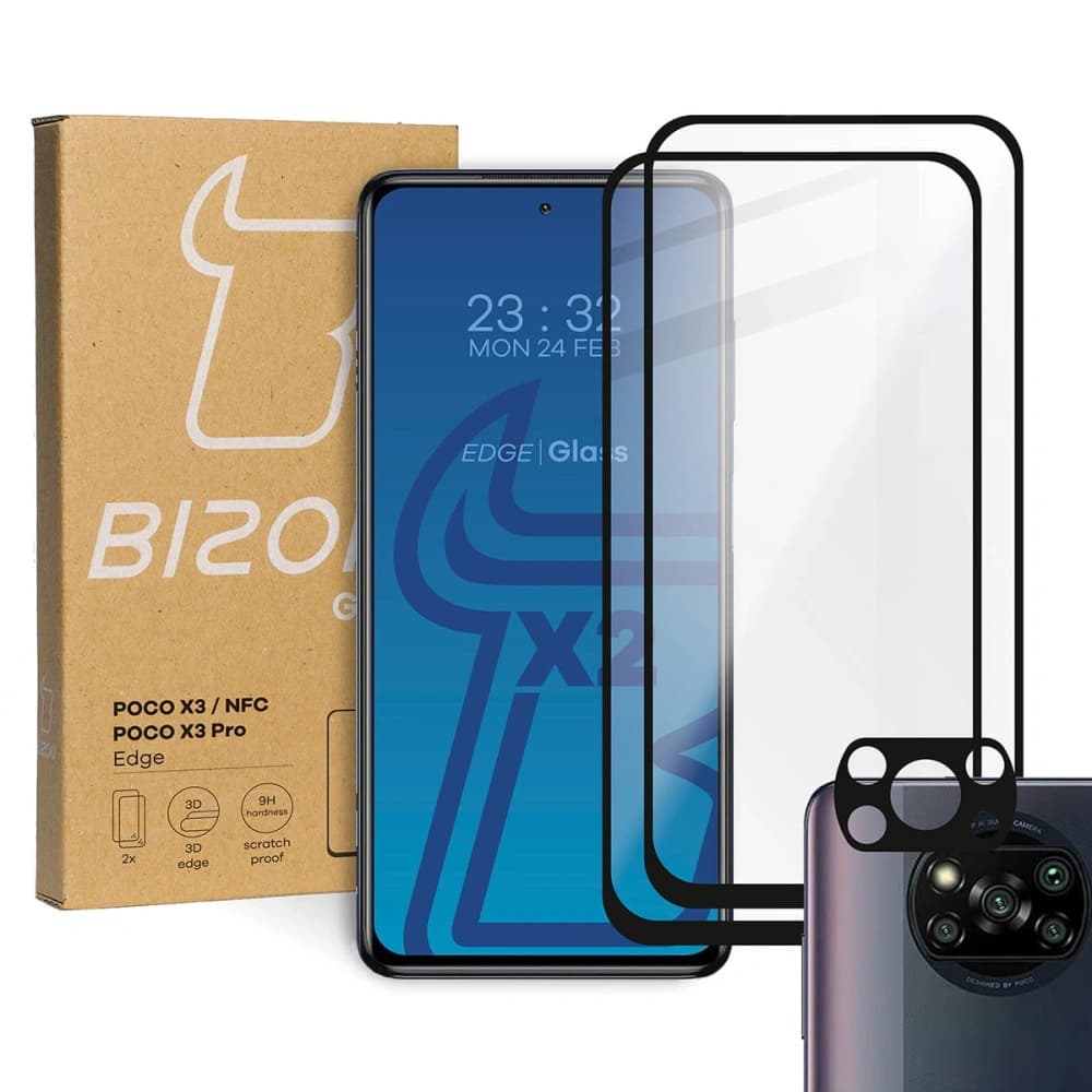 Bizon Glass Edge tempered glass - [2 PACK] + lens protection Xiaomi Poco X3 / NFC / PRO black - 1