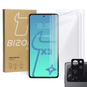 3x Glass for the screen + glass for the camera BIZON Clear 2 for Poco X5 Pro