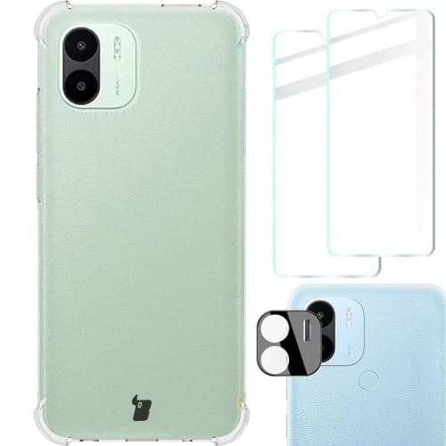 Bizon Case Clear Pack Hülle + 2x Displayschutzglas + Linsenschutzglas Xiaomi Redmi A1 klar