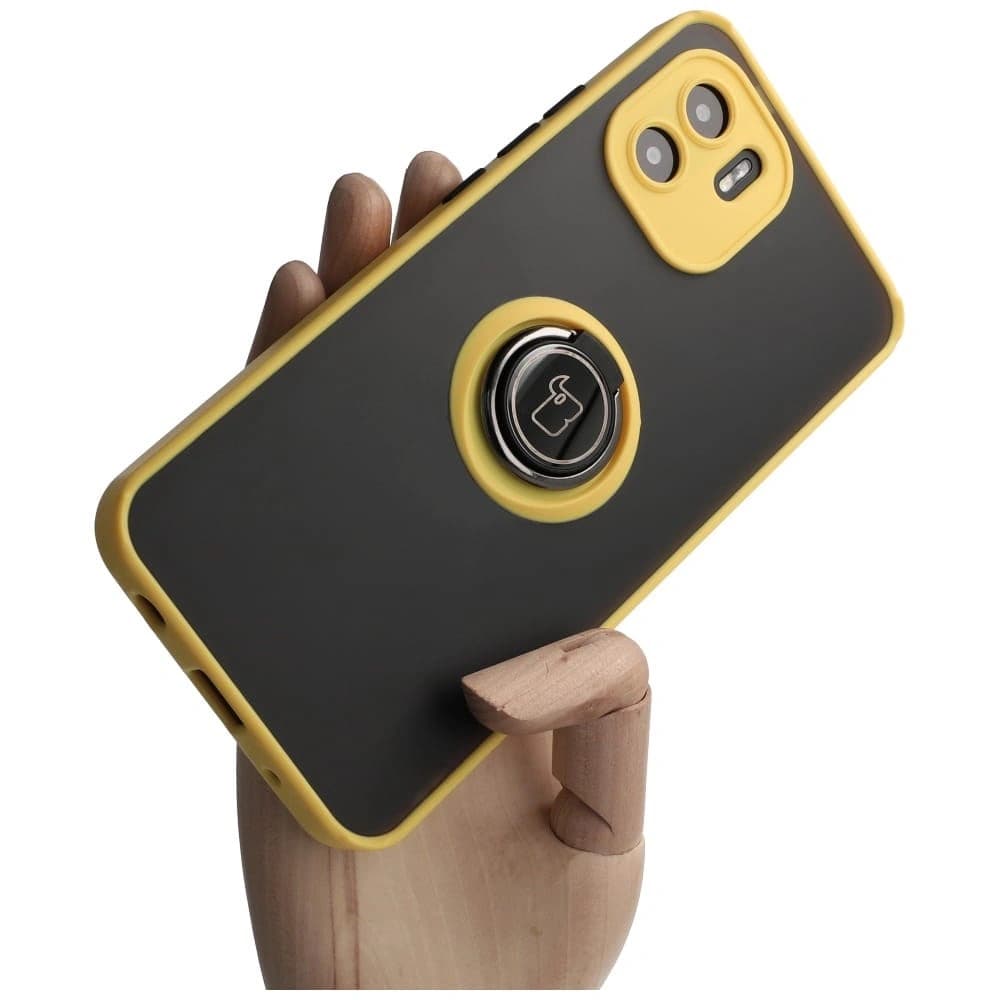 Bizon Case Hybrid Ring Xiaomi Redmi A1 rauchig mit einem gelben Rahmen - 1