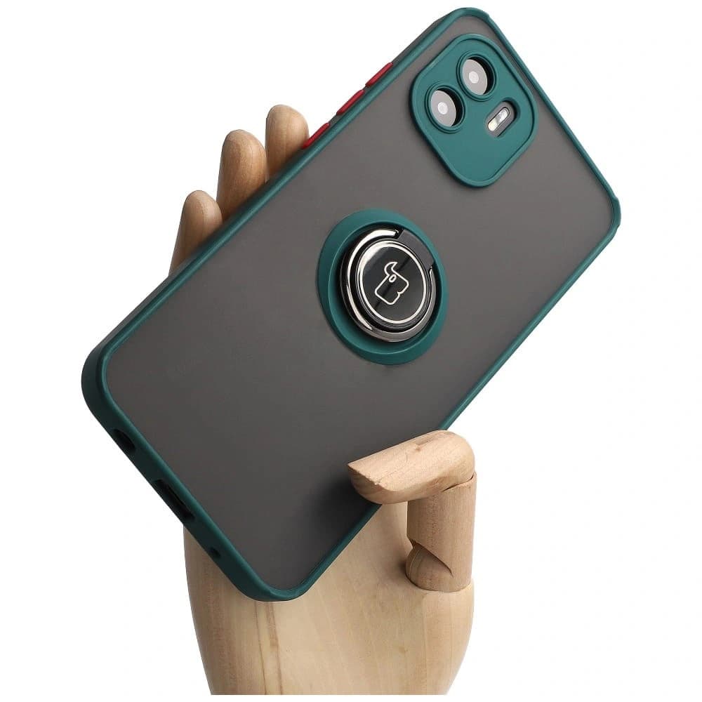 Bizon Case Hybrid Ring Xiaomi Redmi A1 rauchig mit einem dunkelgrünen Rahmen - 1