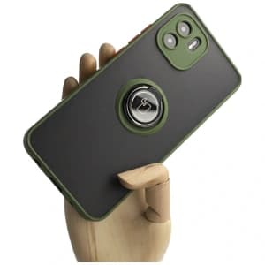 Bizon Case Hybrid Ring Xiaomi Redmi A1 rauchig mit einem grünen Rahmen