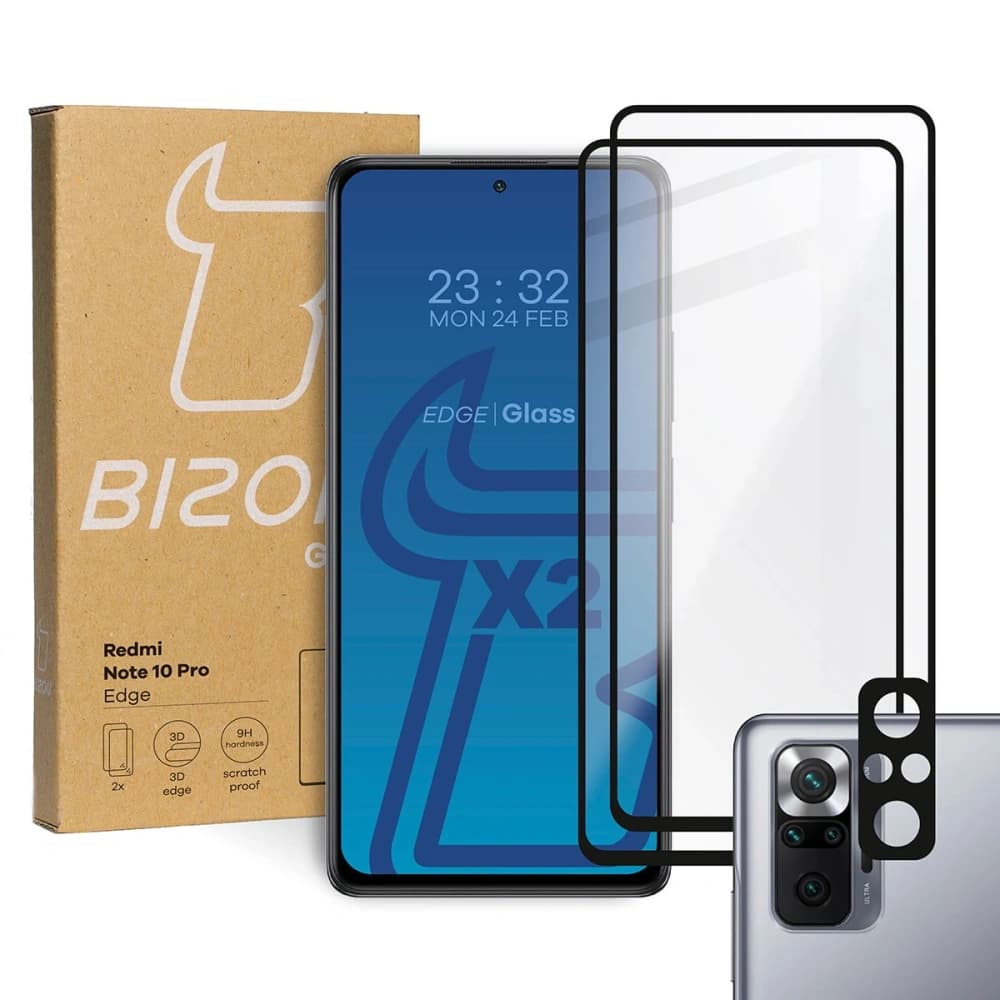 Bizon Glass Edge tempered glass - [2 PACK] + lens protection Redmi Note 10 Pro black - 1