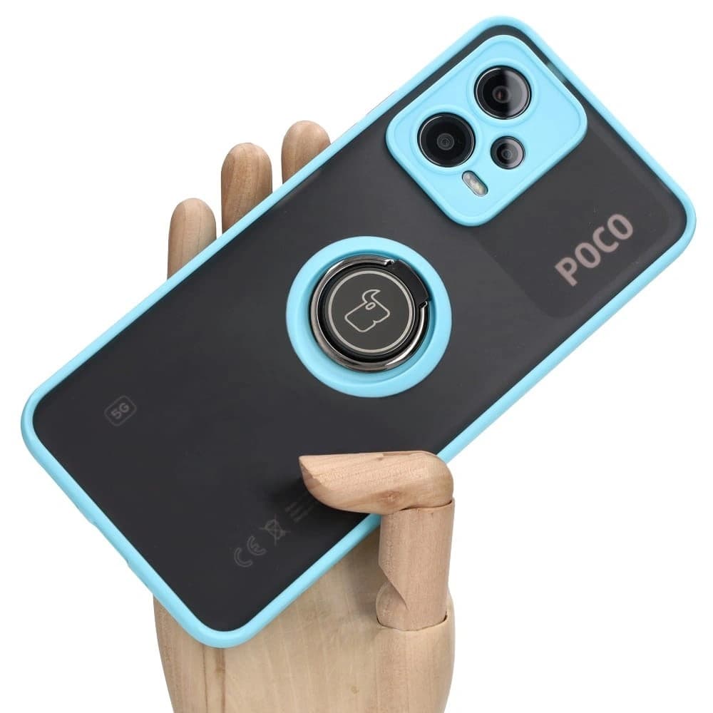 Bizon Case Hybrid Ring Xiaomi Poco X5 / Redmi Note 12 5G rauchig mit einem hellblauen Rahmen - 1