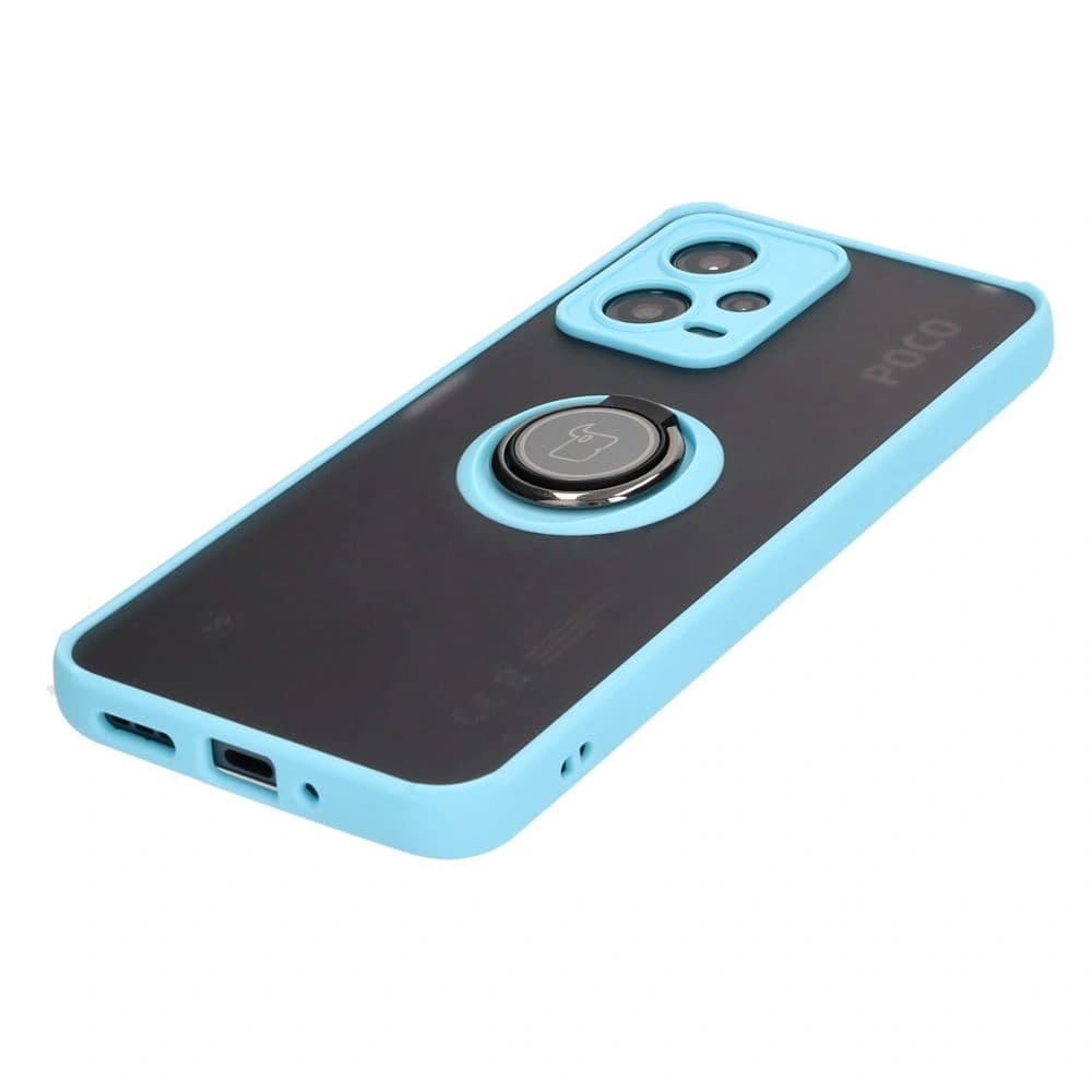 Bizon Case Hybrid Ring Xiaomi Poco X5 / Redmi Note 12 5G rauchig mit einem hellblauen Rahmen - 3