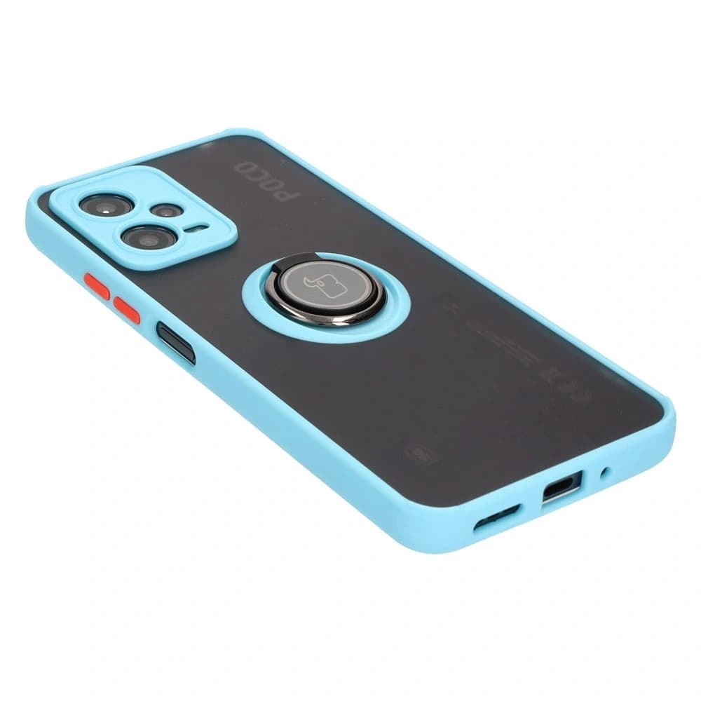 Bizon Case Hybrid Ring Xiaomi Poco X5 / Redmi Note 12 5G rauchig mit einem hellblauen Rahmen - 4