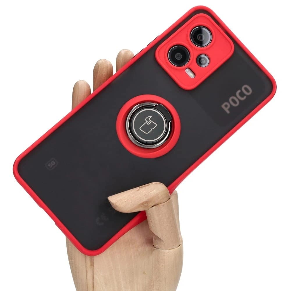 Bizon Case Hybrid Ring Xiaomi Poco X5 / Redmi Note 12 5G smoky with a red frame - 1