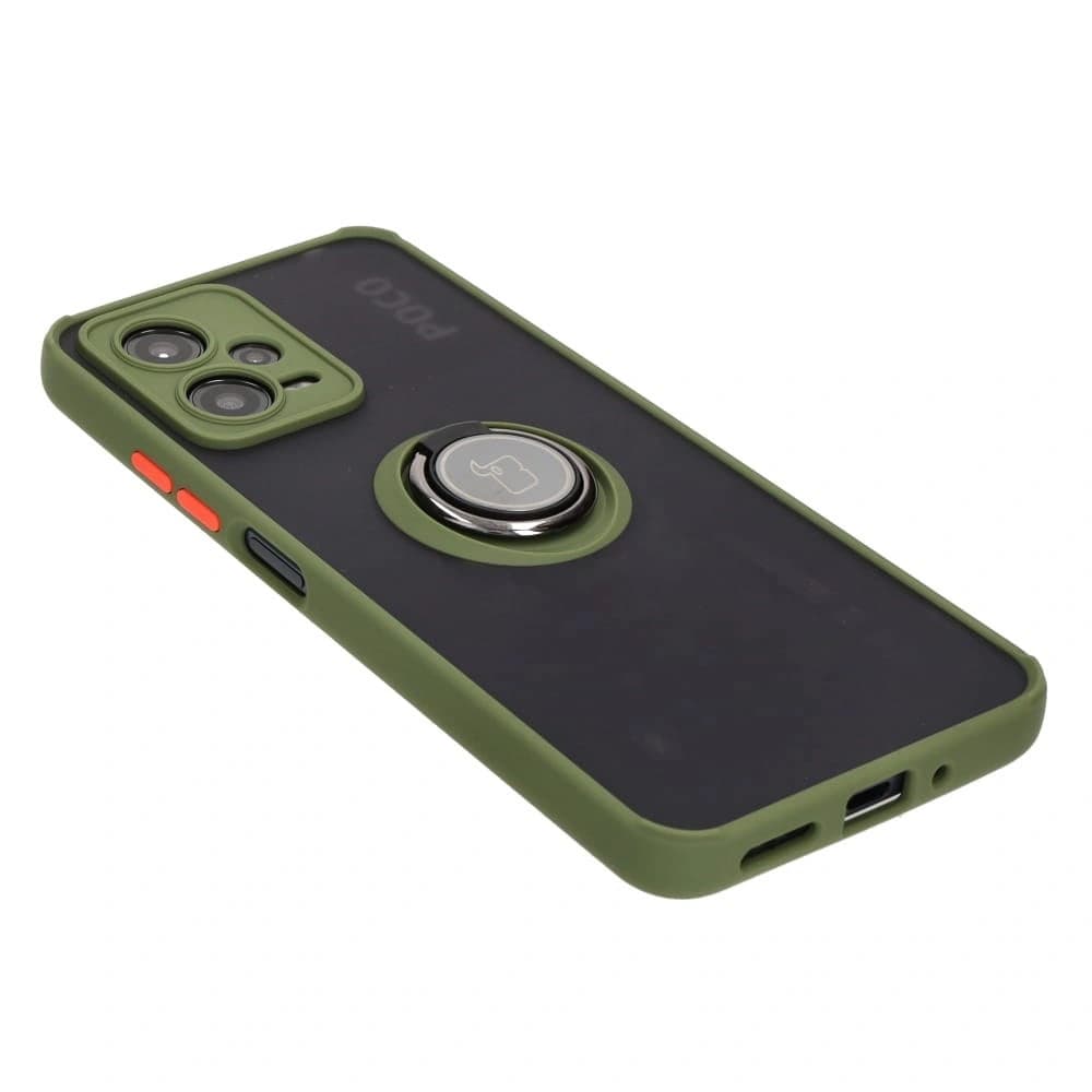 Bizon Case Hybrid Ring Xiaomi Poco X5 / Redmi Note 12 5G rauchig mit einem grünen Rahmen - 4
