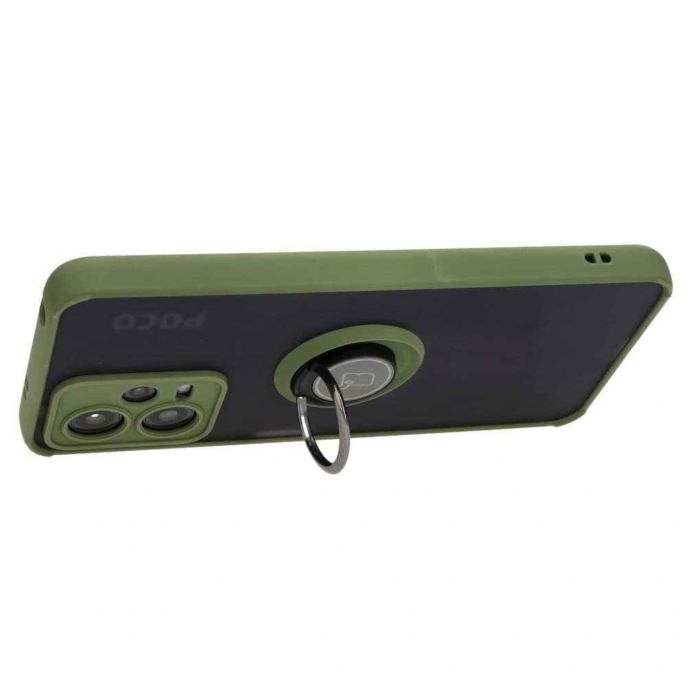 Bizon Case Hybrid Ring Xiaomi Poco X5 / Redmi Note 12 5G rauchig mit einem grünen Rahmen - 5