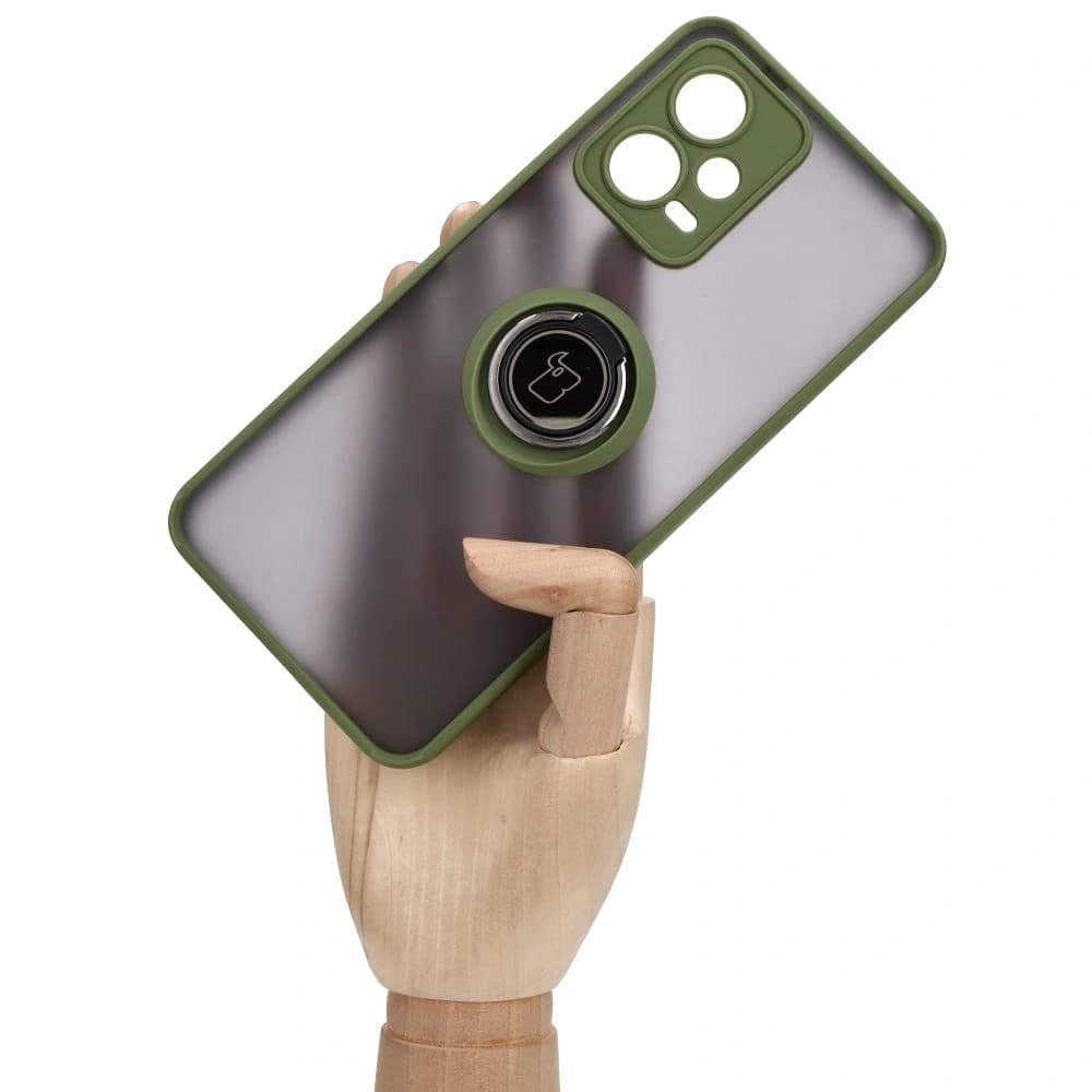 Bizon Case Hybrid Ring Xiaomi Poco X5 / Redmi Note 12 5G rauchig mit einem grünen Rahmen - 6