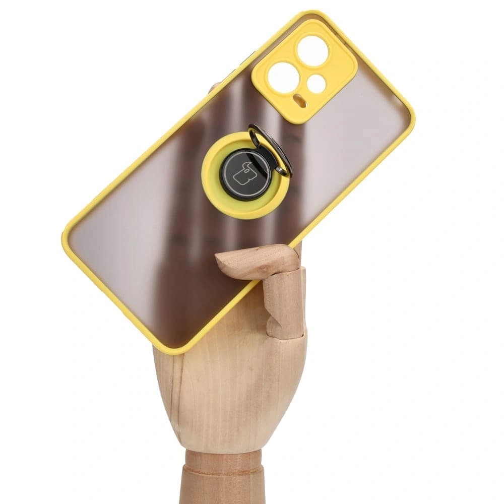 Etui z uchwytem na palec Bizon Case Hybrid Ring do Xiaomi Poco X5 / Redmi Note 12 5G przydymione z żółtą ramką - 7