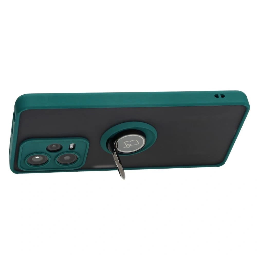 Bizon Case Hybrid Ring Xiaomi Redmi Note 12 Pro+ 5G rauchig mit einem dunkelgrünen Rahmen - 5