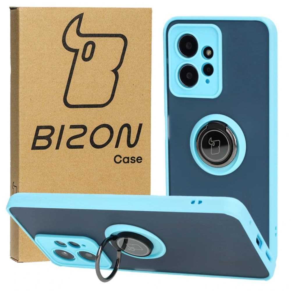 Bizon Case Hybrid Ring Xiaomi Redmi Note 12 4G smoky with a light blue frame - 1