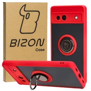 Bizon Case Hybrid Ring Google Pixel 7A smoky with a red frame