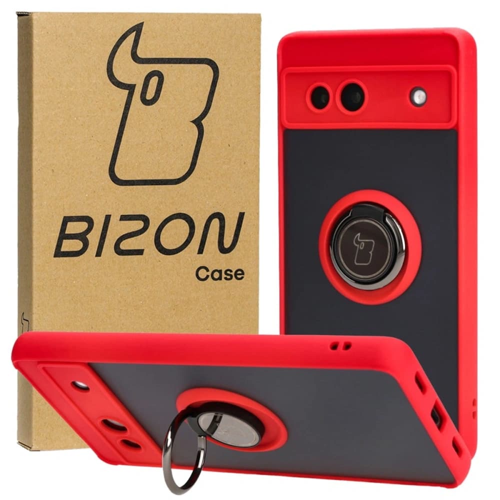 Bizon Case Hybrid Ring Google Pixel 7A rauchig mit einem roten Rahmen - 1