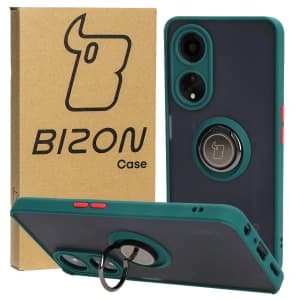 Bizon Case Hybrid Ring Oppo A98 5G rauchig mit einem dunkelgrünen Rahmen