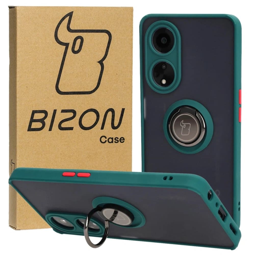 Bizon Case Hybrid Ring Oppo A98 5G rauchig mit einem dunkelgrünen Rahmen - 1