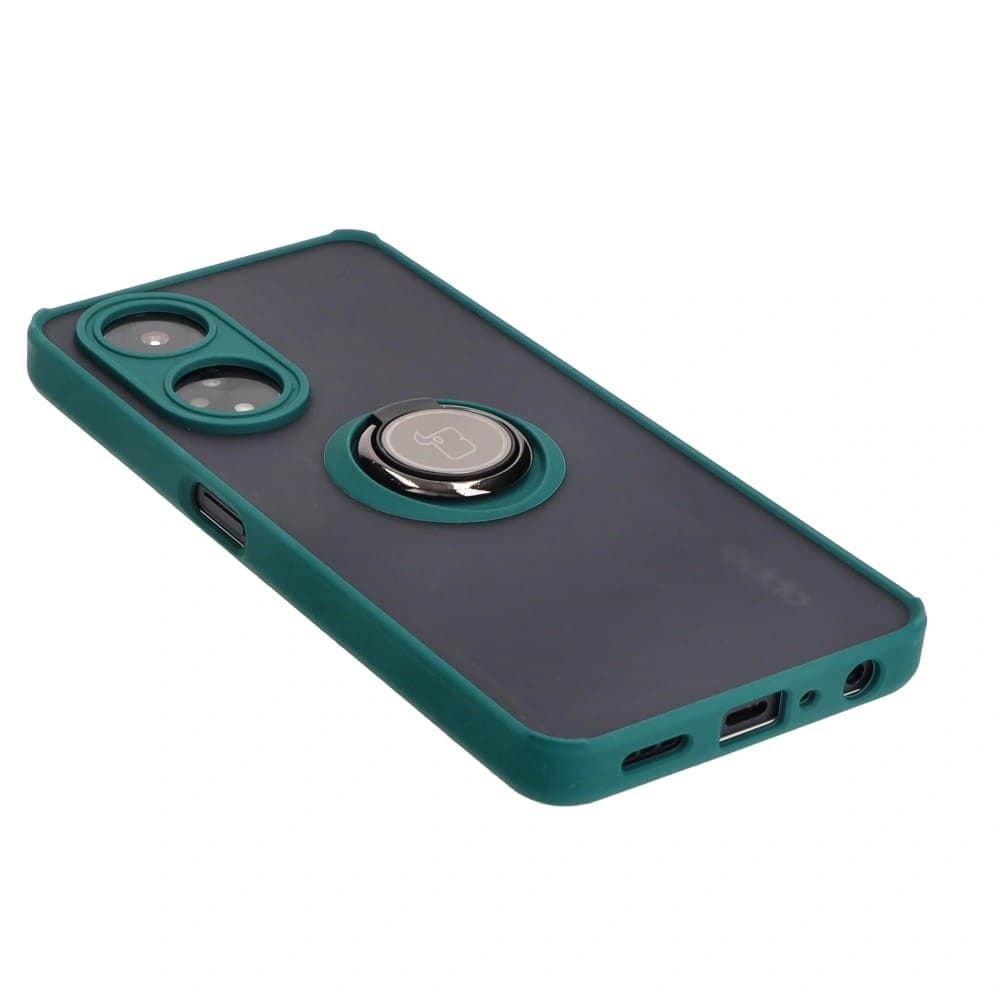 Bizon Case Hybrid Ring Oppo A98 5G rauchig mit einem dunkelgrünen Rahmen - 4