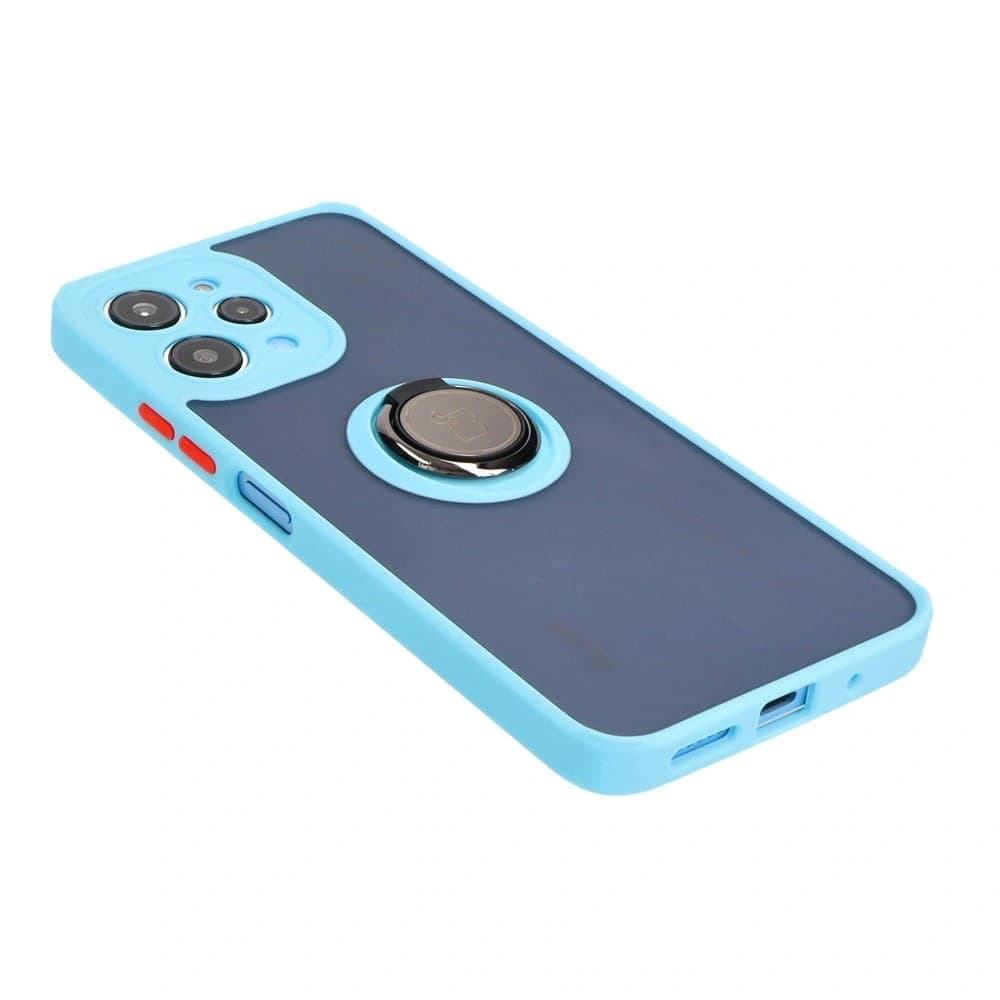 Bizon Case Hybrid Ring Xiaomi Redmi 12 rauchig mit einem hellblauen Rahmen - 4