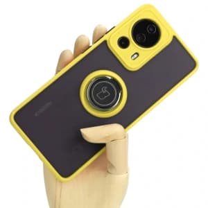 Bizon Case Hybrid Ring Xiaomi 13 Lite rauchig mit einem gelben Rahmen