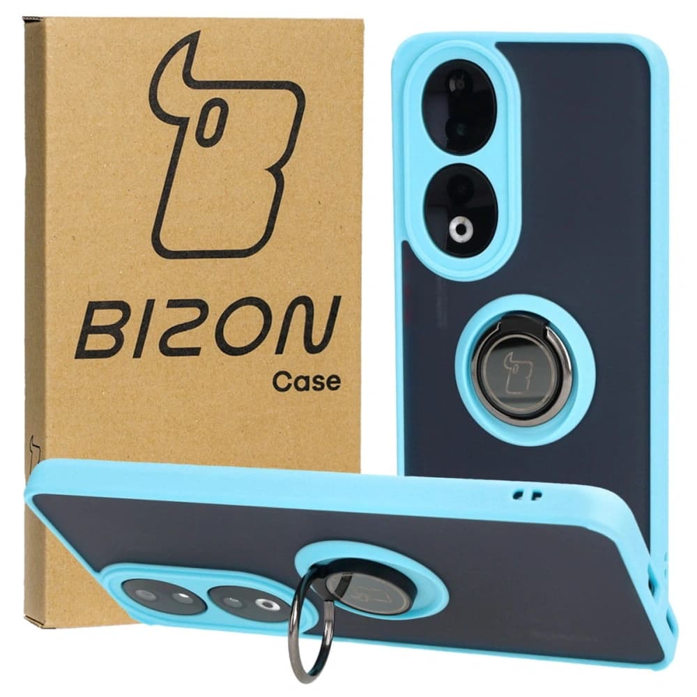 Bizon Case Hybrid Ring Honor 90 smoky with a light blue frame - 1