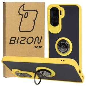Bizon Case Hybrid Ring Honor 90 Lite smoky with a yellow frame