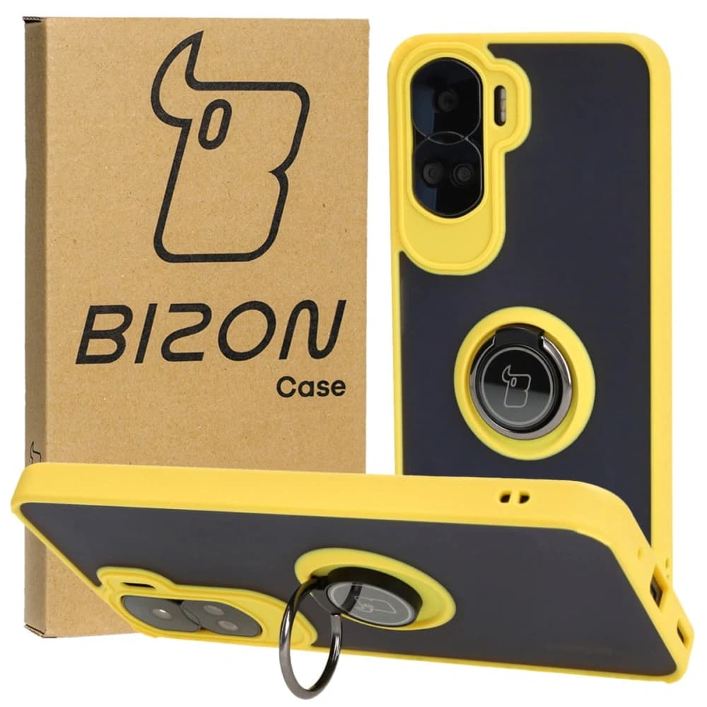 Bizon Case Hybrid Ring Honor 90 Lite rauchig mit einem gelben Rahmen - 1